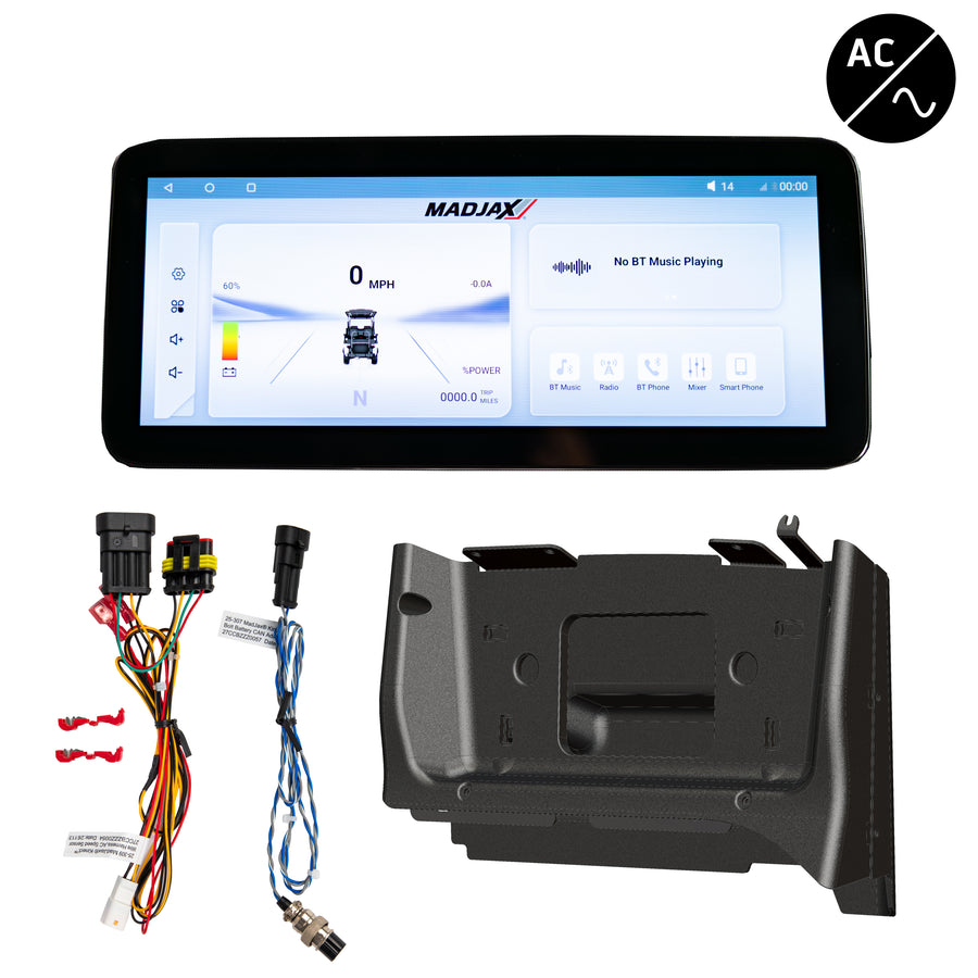 MadJax Kinect display screen kit for Club Car Precedent, Tempo, Onward with bolt battery and OEM AC controller, showing the screen.