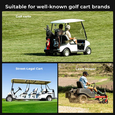 ROYPOW BATTLite 51.2V 100Ah lithium golf cart battery with Bluetooth monitor for EZGO TXT, showcasing the sleek battery design.