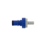 Battery Watering Technologies 09MBLU1 Blue quarter-inch male connector used for battery maintenance and performance enhancement.