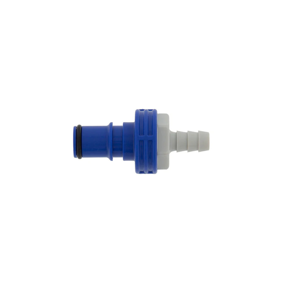 Battery Watering Technologies Blue 1/4" male connector for battery maintenance and performance enhancement.