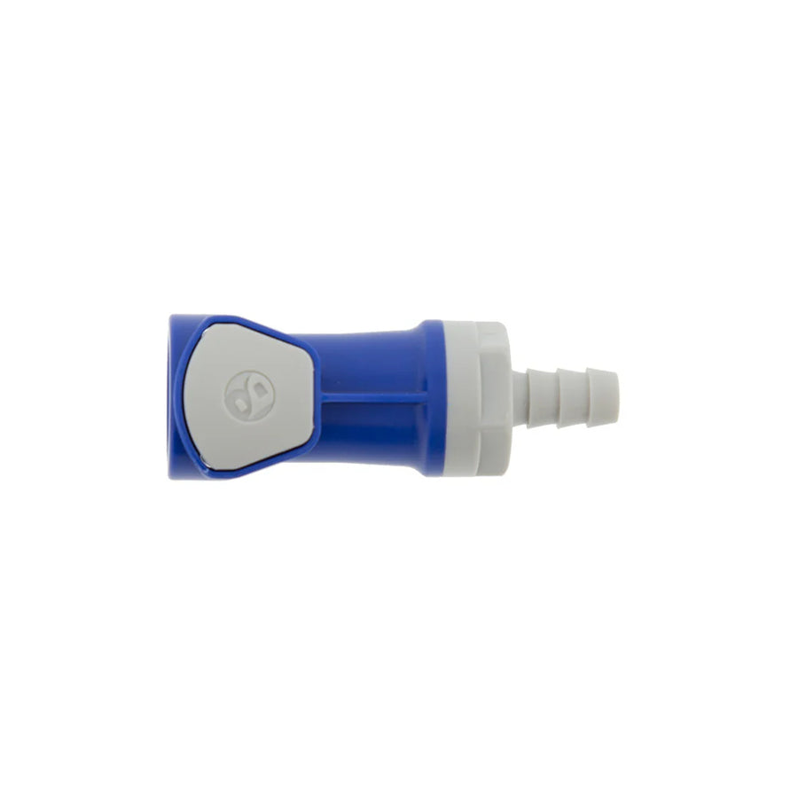 Battery Watering Technologies Blue Quarter Inch Female Connector for battery watering systems, secure and efficient connection.