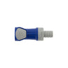 Battery Watering Technologies blue female connector, 3/8 inch, durable for battery maintenance and fluid connection.
