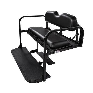 Yamaha Drive black golf cart rear flip seat kit by Rainier Parts, featuring premium comfort and durable construction for Yamaha Drive carts.