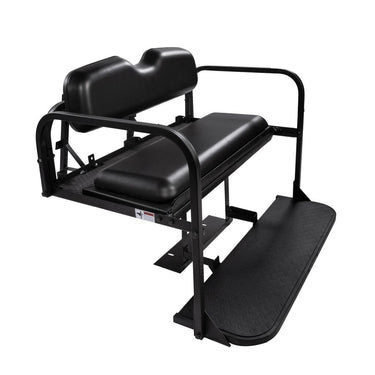 Rainier Parts Yamaha Drive Black golf cart flip seat kit with premium comfort and durability, designed for rear seat upgrade.