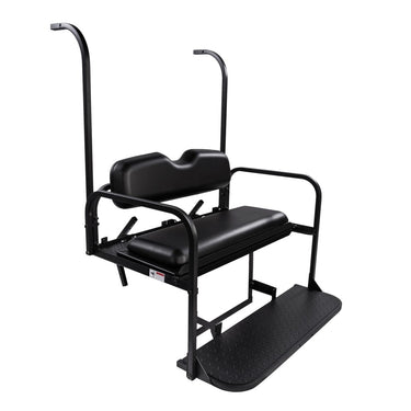 Yamaha G22 golf cart black rear flip seat kit by Rainier Parts, providing enhanced comfort and versatile seating for Yamaha G22 models.