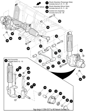 E-Z-GO RXV front suspension A arm replacement part for golf carts, showing the OEM bolt-on A arm in black metal.