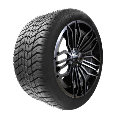 E-Z-GO OEM tire assembly 215-40-12 for golf carts, pneumatic wheel kit, part number 10007382, with mounting hardware and stembrkr.