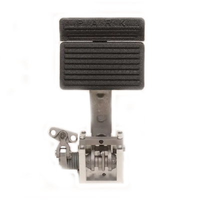 Black E-Z-GO brake pedal gas assembly for golf carts, OEM replacement part number 626150 and 653204, with visible pedal components.