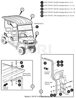 E-Z-GO black top kit for 6-passenger golf carts, weatherproof 82-inch roof with two boxes, OEM part number SVC-TOP.