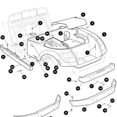E-Z-GO OEM metal charcoal body panel replacement for golf carts, durable exterior shell, part number 625272G031