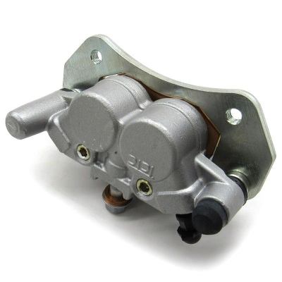 E-Z-GO OEM Grade right-hand brake caliper assembly for golf carts, part U3215-40101, showing the metal caliper with mounting bracket