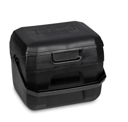 E-Z-GO OEM beverage cooler for fleet golf carts, rugged outdoor cooler with secure lid and premium quality design.