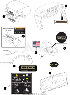 E-Z-GO Cowl Decal 619206 for golf carts, OEM UV-resistant decal with exact fit and OEM style, shown on a golf cart.