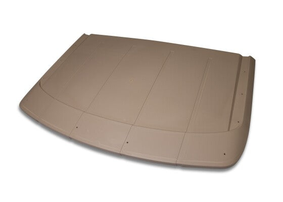 E-Z-GO OEM beige canopy extension for golf carts, showing the modular long canopy designed for model 10025560G02.