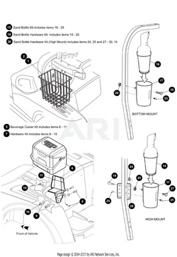 E-Z-GO OEM Sand Bottle High Back Hardware Kit for golf carts, includes components for divot maintenance and accessory installation.