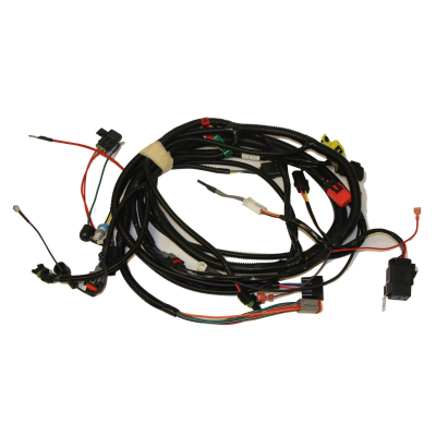 E-Z-GO electrical harness with DC-DC converter for golf cart accessories, showcasing wiring and connector components.
