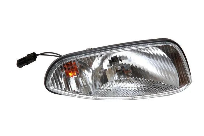 E-Z-GO RXV right-hand LED head lamp assembly for golf carts with OEM part number RXV-RH-LED-01, showing the headlamp on the cart.