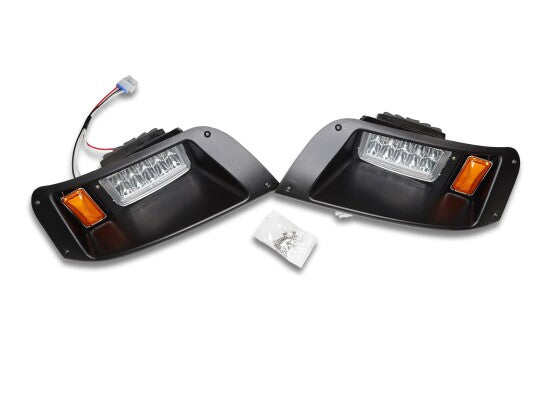 Pair of OEM E-Z-GO PF11290 LED headlamps for E-Z-GO TXT golf carts, 12-48V, universal fit, durable headlight headlights.