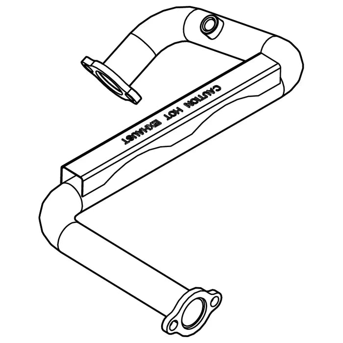 E-Z-GO exhaust manifold for Kawasaki EFI engines, OEM part 657450, showcasing the metal manifold with mounting ports and engine connections.
