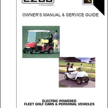 E-Z-GO OEM Electric PDS Golf Cart Owners Guide for 2001-2003 models showing cover with manual title and E-Z-GO branding.