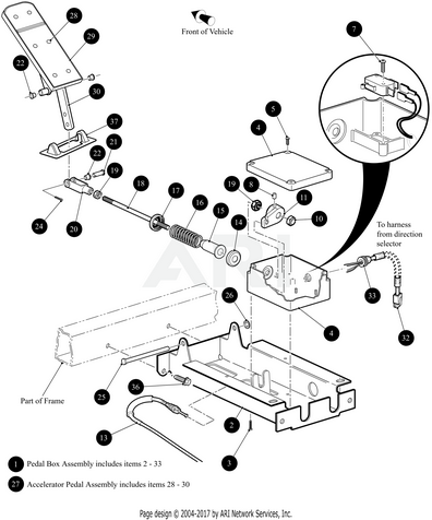 E-Z-GO accelerator pedal box assembly for TXT and EFI golf carts, OEM part for EZGO golf cart models.