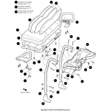 E-Z-GO OEM gray vinyl foam golf cart seat back for replacement, showing the textured gray upholstery and supportive design.