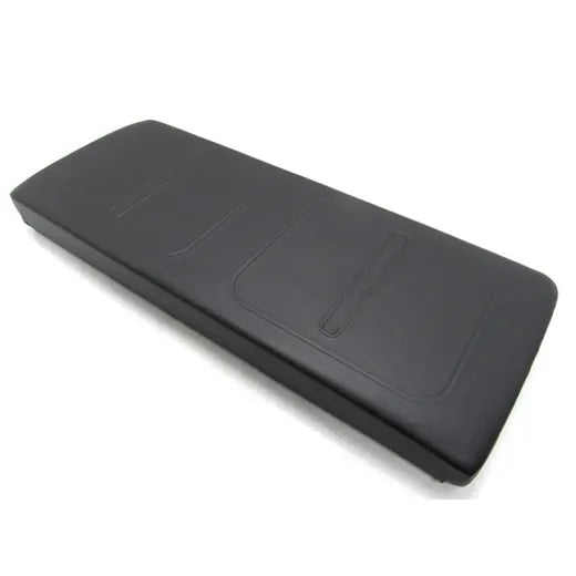 E-Z-GO OEM black flip seat bottom assembly for golf carts with built-in hinge and storage compartment, model 699321G06.