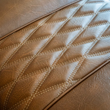 E-Z-GO front seat bottom assembly in Amarillo Brown for golf carts, premium OEM seat with cushioned, durable design.