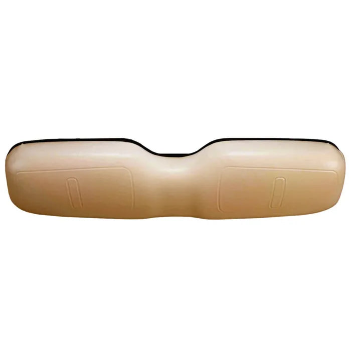 E-Z-GO OEM tan seat back assembly for golf carts, model 10042640G0104, showing the seat back with mounting details