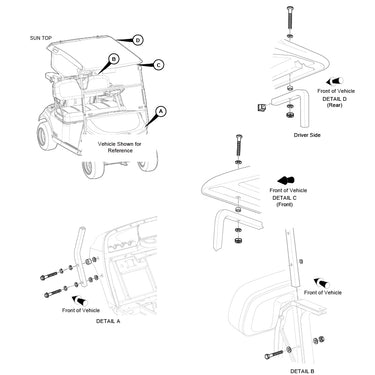 E-Z-GO OEM Suntop Hardware Kit 54 Inch 625296 for Golf Carts Weather Ready Mount