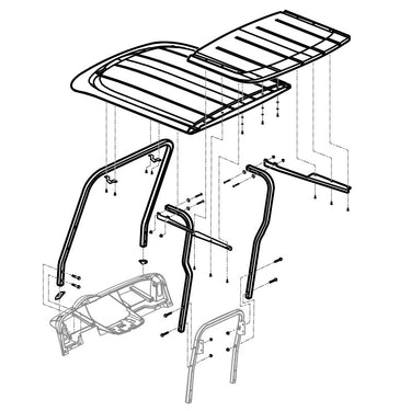 E-Z-GO OEM Suntop with extension kit in black for golf carts, modular sun top with extended shade area.