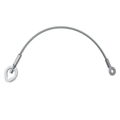 E-Z-GO OEM tailgate cable assembly for mid-size golf carts, replacement part with metal cable and mounting brackets.