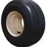E-Z-GO OEM 612772 tire and wheel assembly for golf carts, featuring Kenda Turf Friendly tires and standard hole design.