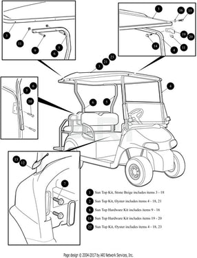 EZGO RXV 80 Inch Top Kit Weather Shield OEM Model 10006741 For Golf Carts Fleet And Personal Use