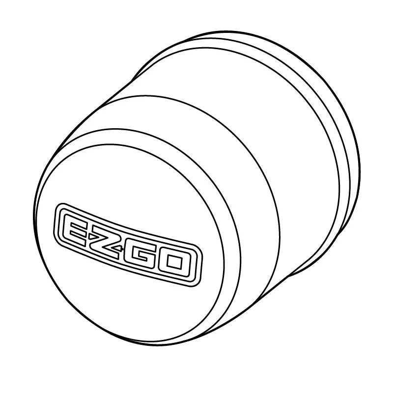 Chrome E-Z-GO wheel cap with snap ring, weather-resistant OEM center cap for golf carts, premium quality vehicle accessory.