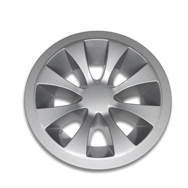 E-Z-GO OEM 8-inch metallic silver wheel cover for golf carts, premium upgrade with a sleek finish and durable construction.