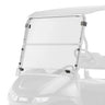 E-Z-GO OEM split windshield for RXV and Valor golf carts, crystal clear safety protection, durable all-weather visibility accessory.
