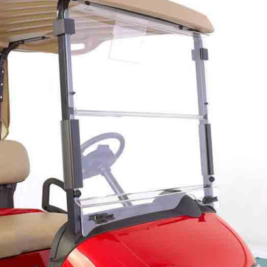 E-Z-GO RXV OEM Windshield Clip-On Kit, weather-resistant split design for golf cart windshields, two-piece set.