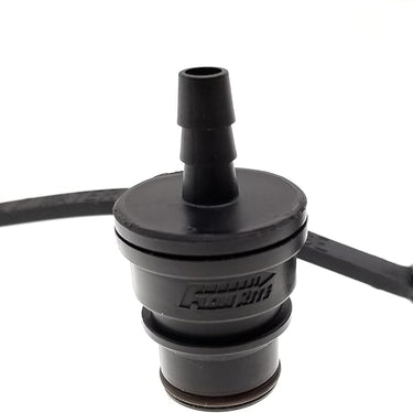 Flow Rite BA-QDV-505 battery coupler with quarter-inch barb and dust cover, leak-proof design for EV or DIY battery connections.
