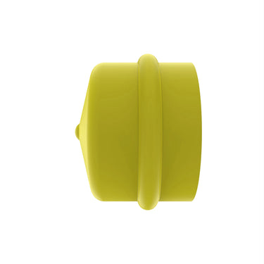 JOHN DEERE M143338 Wheel Cap - Durable Wheel Cover, featuring a top-down view of the yellow wheel cap, emphasizing its shape and quality.