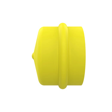JOHN DEERE M143338 Wheel Cap - Durable Wheel Cover, displayed from the side showing the detailed construction of the yellow cap.