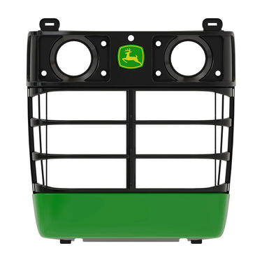 Front view of the John Deere LVA11379 Front Hood Grille, featuring a robust structure and sleek aesthetic for John Deere equipment.