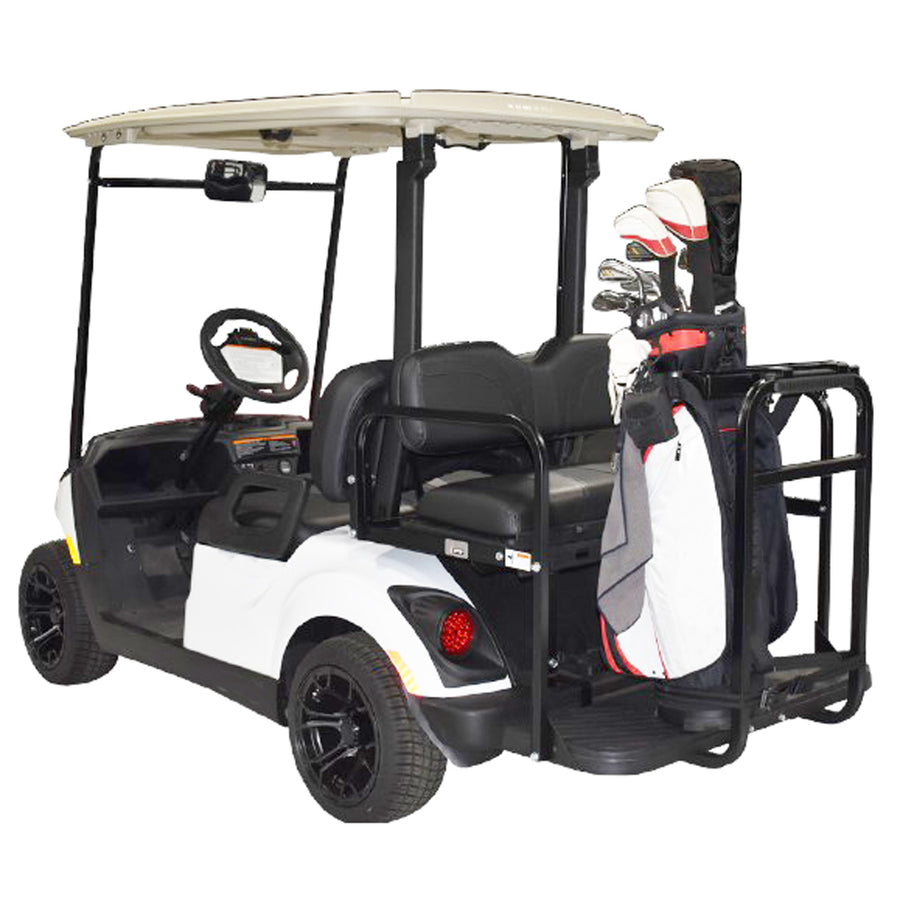 Nivel Deluxe Golf Bag Attachment for GTW Mach Series golf cart rear seat kits, securely holds golf bags in place.