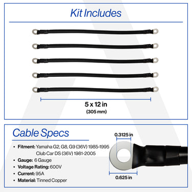 36V Battery Cable Set 6 AWG 12 In For Club Car Yamaha Golf Carts NIVEL N1256 Direct Fit