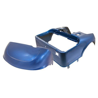 Nivel N18-181 electric blue front and rear body kit for E-Z-GO RXV golf carts, fits 2016 and newer models.