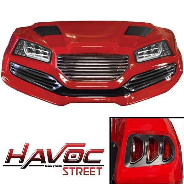 Nivel Red Havoc DR body kit for golf carts, durable and stylish aerodynamic automotive accessory, premium Nivel golf cart body kit.