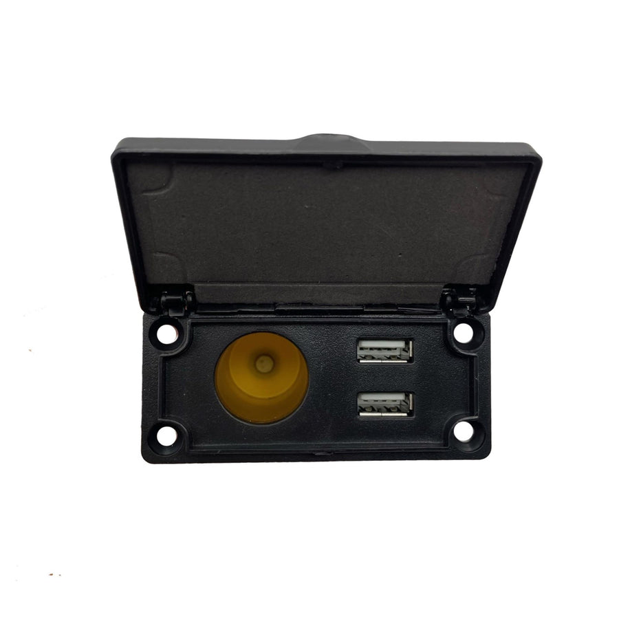 Nivel MadJax 12V USB charging center with dual 12V outlets, designed for vehicle owners, easy to install in cars.