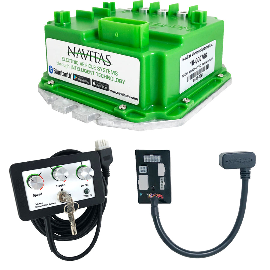 Nivel Navitas TSX3 440A 36V Controller Kit for EZGO TXT DCS golf carts with Bluetooth, featuring a compact control module.