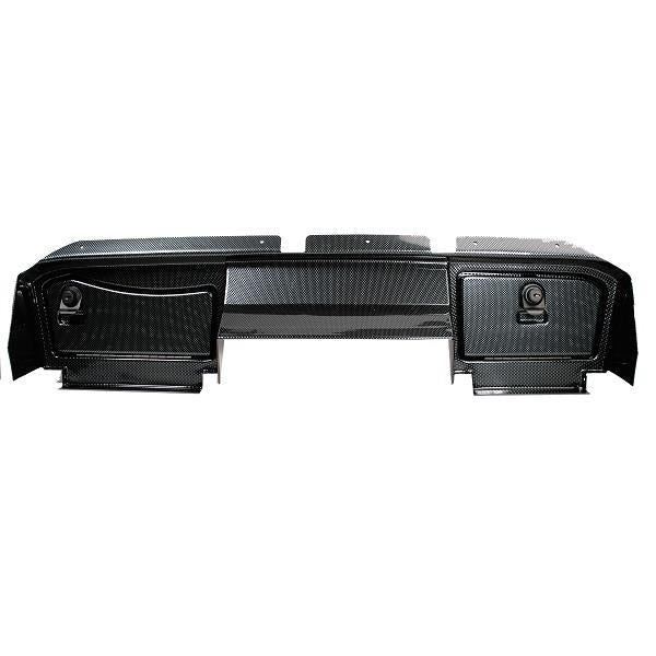 Nivel N31339 EZGO RXV carbon fiber dash cover with locking doors for golf carts, fits 2008-2015, premium interior upgrade.