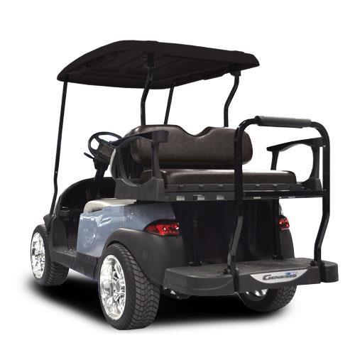 Nivel MadJax Genesis 250 rear flip seat kit with black cushions for Club Car Precedent golf cart, model years 2004 and up.